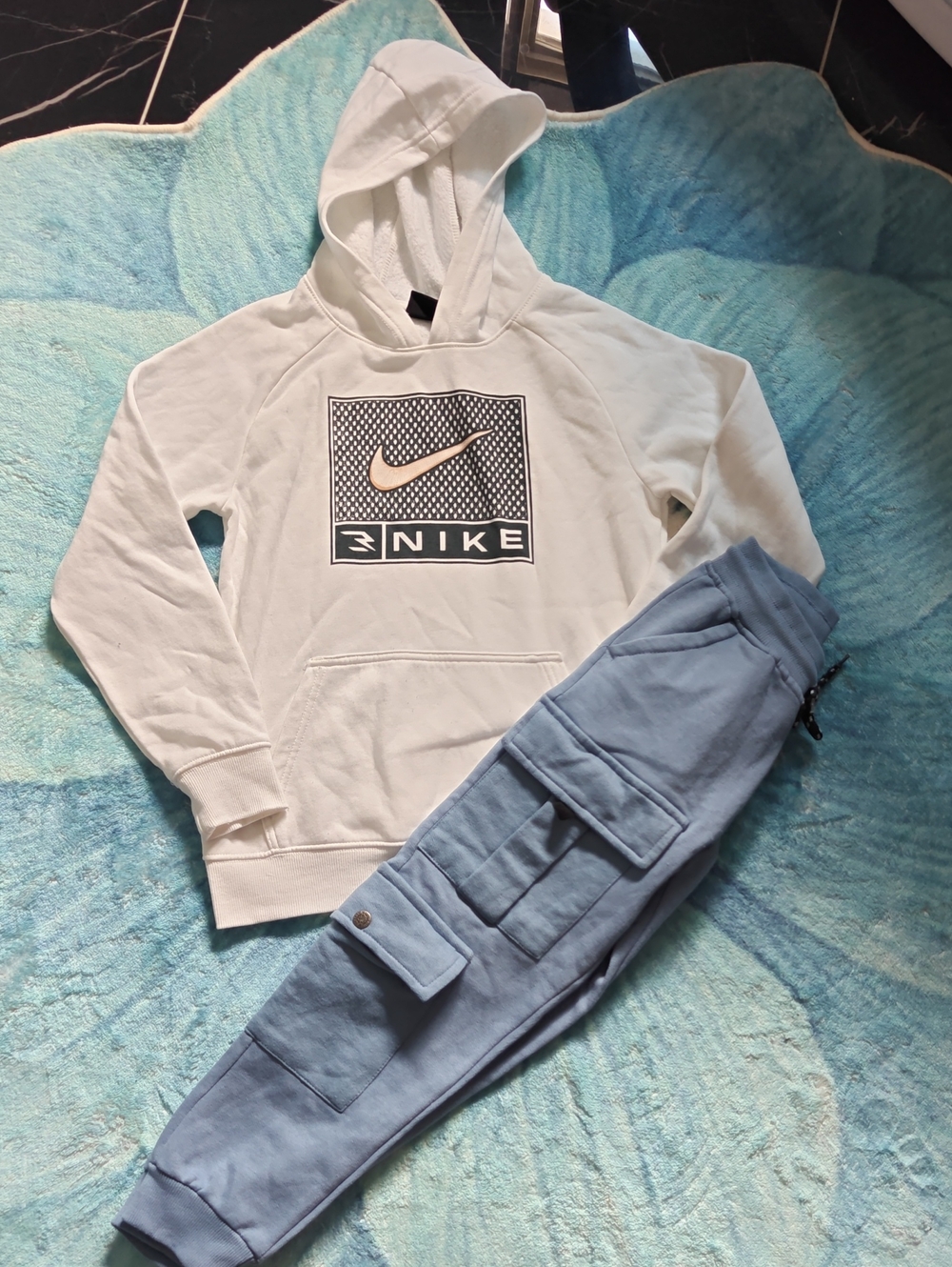 Nike Kids Hoodie and Light Blue Cargo Joggers Set